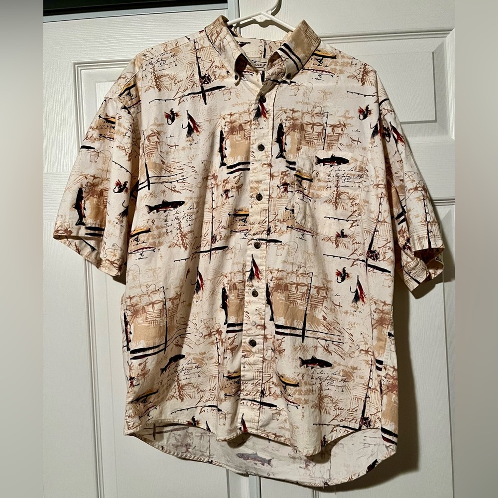 Natural Issue Wrinkle Free Button Up Shirt Men's XL Short Sleeve Tan Cotton